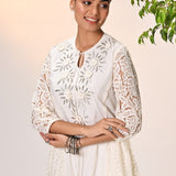 Inaara Ivory Embroidered Raschel Net Dress for
Women