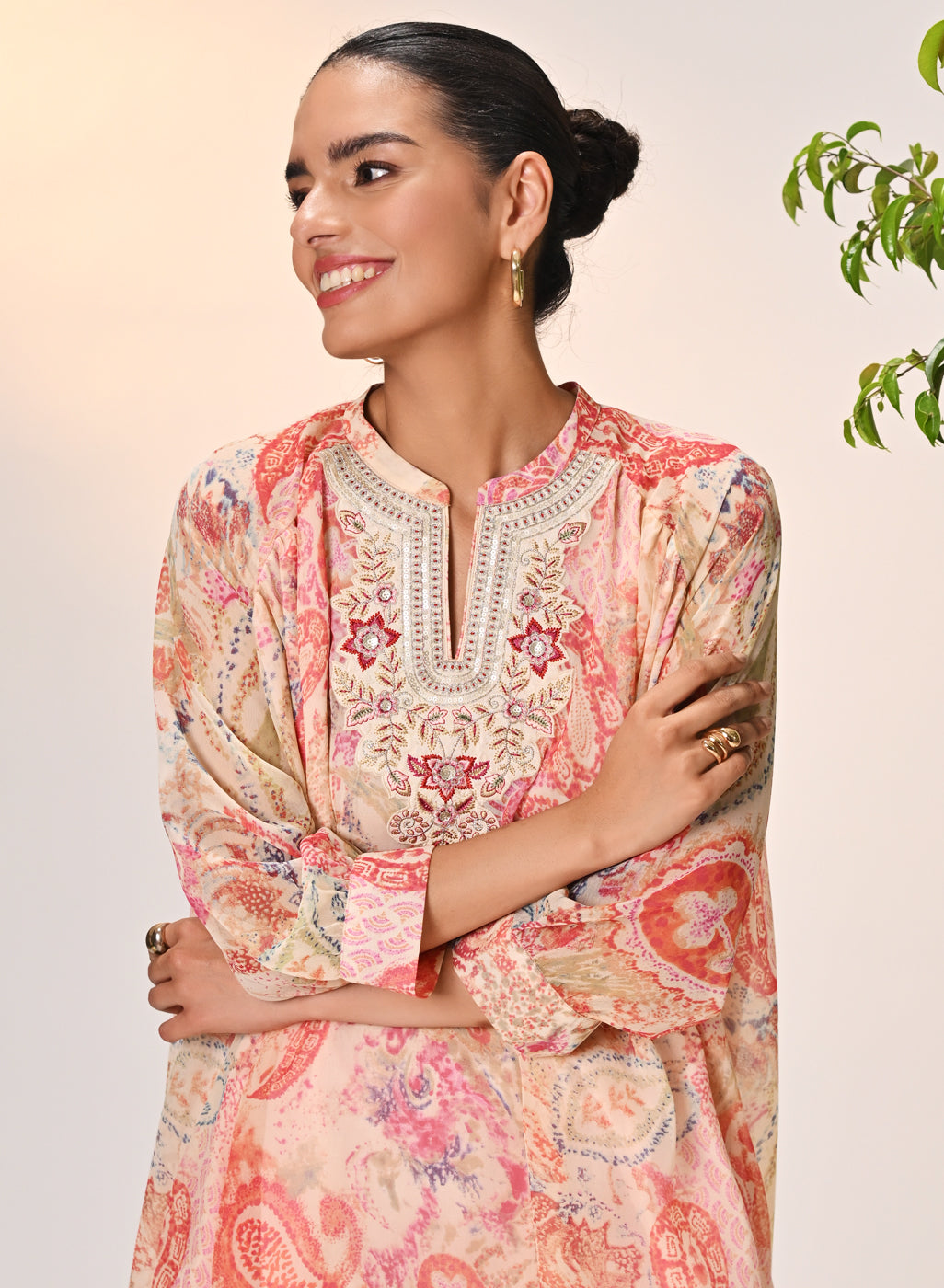 Close view of Anya Multicolour Printed Georgette Long Top