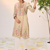 Nida Green Embroidered Crinkled Viscose Georgette Embroidered Kurta Set for Women