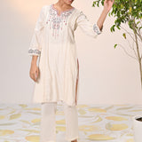 Zayna Ivory Embroidered Cotton Linen Designer Kurta for Women