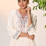 Zayna Ivory Embroidered Cotton Linen Designer Kurta for Women