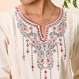 Zayna Ivory Embroidered Cotton Linen Designer Kurta for Women