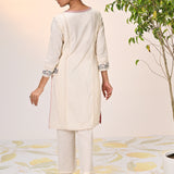 Zayna Ivory Embroidered Cotton Linen Designer Kurta for Women