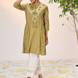 Inaara Moss Green Embroidered Raschel Net Dress For Women