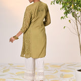 Inaara Moss Green Embroidered Raschel Net Dress For Women