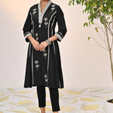 Zainab Black Embroidered Cotton Linen Indo-western Dress for Women