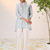 Maha Powder Blue Embroidered Crinkled Crepe Shirt for Women