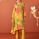 Tarana Lime Green Printed Chanderi Kurta Set for Women