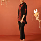 Alishay Black Embroidered Rayon Co-ord Set for Women