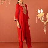 Raima Red Embroidered Rayon Kurta Set for Women