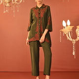 Alishay Army Green Embroidered Rayon Co-ord Set for Women