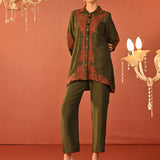 Alishay Army Green Embroidered Rayon Co-ord Set for Women