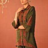 Alishay Army Green Embroidered Rayon Co-ord Set for Women