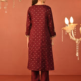 Ziana Wine Embroidered Chanderi Jacquard Kurta Set for Women