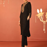 Raima Black Embroidered Rayon Kurta Set for Women