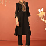 Raima Black Embroidered Rayon Kurta Set for Women