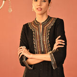 Raima Black Embroidered Rayon Kurta Set for Women