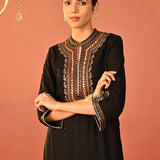 Raima Black Embroidered Rayon Kurta Set for Women