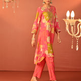 Tarana Fuchsia Pink Printed Chanderi Kurta Set for Women