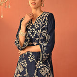 Waliya Navy Blue Embroidered Party-wear Kurti for Women