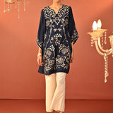 Waliya Navy Blue Embroidered Party-wear Kurti for Women