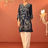 Waliya Navy Blue Embroidered Party-wear Kurti for Women