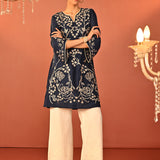 Waliya Navy Blue Embroidered Party-wear Kurti for Women