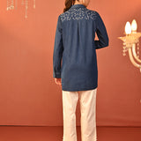 Raima Denim Blue Embroidered Denim Shirt for Women