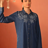 Raima Denim Blue Embroidered Denim Shirt for Women