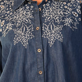 Raima Denim Blue Embroidered Denim Shirt for Women