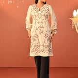 Waliya Ivory Embroidered Party-wear Kurti for Women