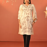 Waliya Ivory Embroidered Party-wear Kurti for Women