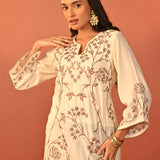 Waliya Ivory Embroidered Party-wear Kurti for Women