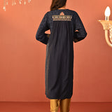 Dia Navy Blue Printed Rayon Kurta for Women