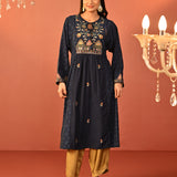 Dia Navy Blue Printed Rayon Kurta for Women