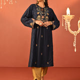 Dia Navy Blue Printed Rayon Kurta for Women