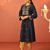 Dia Navy Blue Printed Rayon Kurta for Women