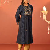 Dia Navy Blue Printed Rayon Kurta for Women