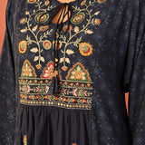 Dia Navy Blue Printed Rayon Kurta for Women