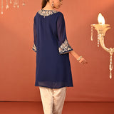 Rida Electric Blue Embroidered Chiffon Co-ord Set for Women