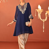 Rida Electric Blue Embroidered Chiffon Co-ord Set for Women