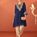 Rida Electric Blue Embroidered Chiffon Co-ord Set for Women