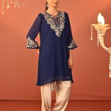 Rida Electric Blue Embroidered Chiffon Co-ord Set for Women