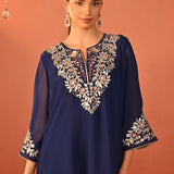 Rida Electric Blue Embroidered Chiffon Co-ord Set for Women