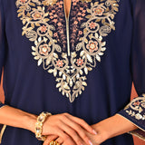 Rida Electric Blue Embroidered Chiffon Co-ord Set for Women