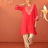 Rida Fuchsia Embroidered Chiffon Co-ord Set for Women