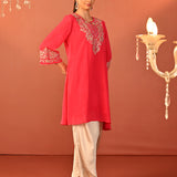 Rida Fuchsia Embroidered Chiffon Co-ord Set for Women