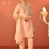 Zoya Baby Pink Embroidered Viscose Linen Co-ord Set for Women