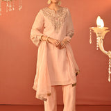 Zoya Baby Pink Embroidered Viscose Linen Co-ord Set for Women