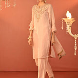 Zoya Baby Pink Embroidered Viscose Linen Co-ord Set for Women